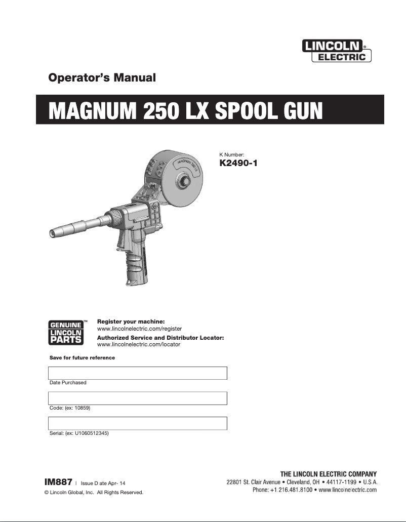 Página 1 del manual Manual de usuario Lincoln Electric Magnum 250 LX
