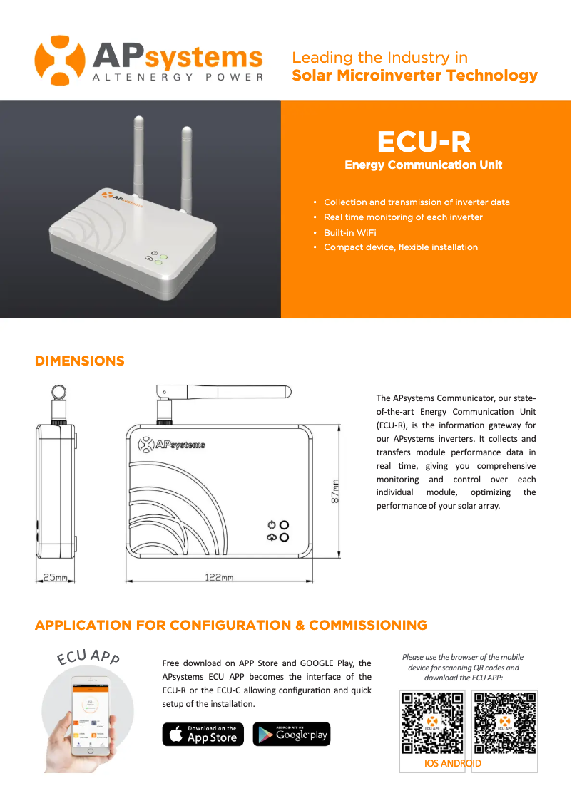 Page 1 de la notice Fiche technique APsystems ECU-R