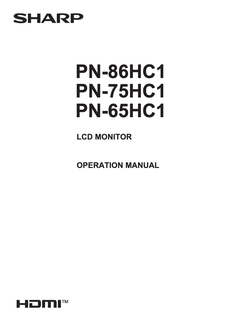 Page n°1 - Manuel utilisateur Sharp PN-86HC1