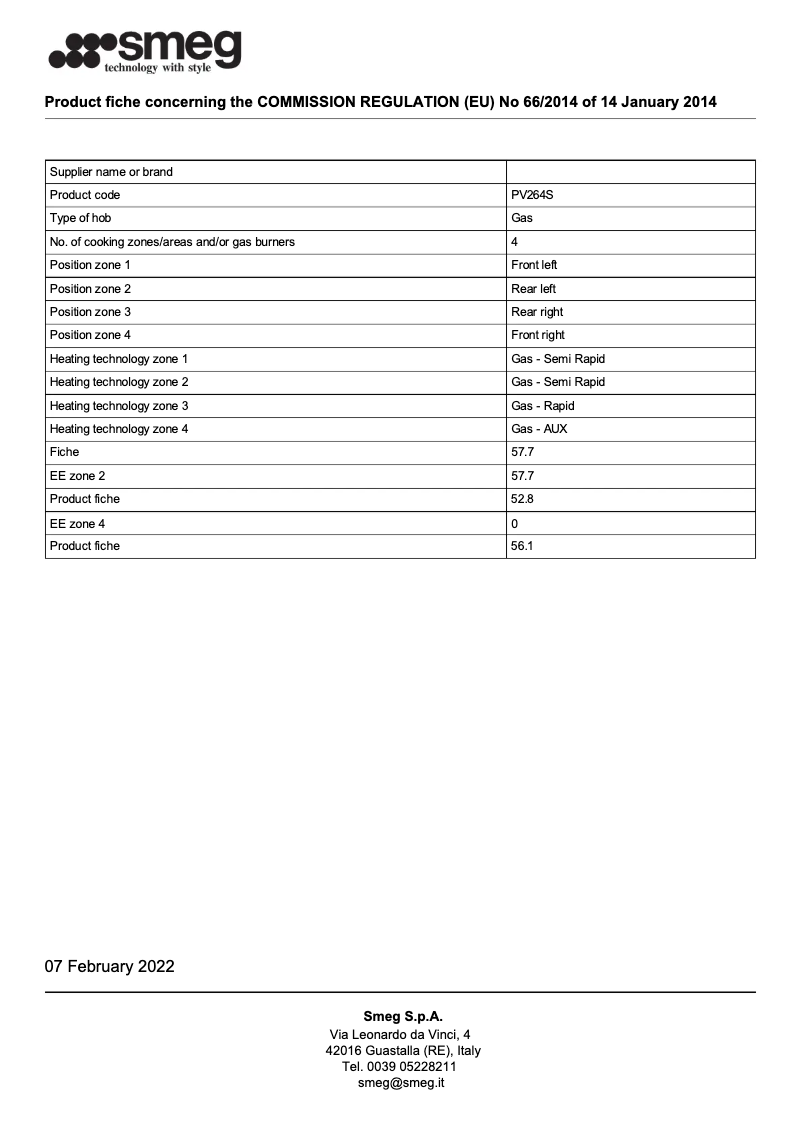 Página 1 del manual Folleto Smeg PV264S