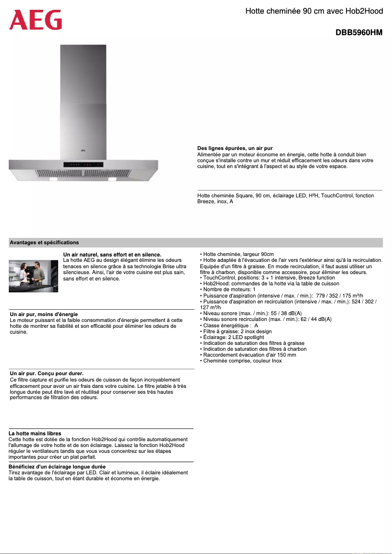 Page 1 de la notice Fiche technique AEG DBB5960HM