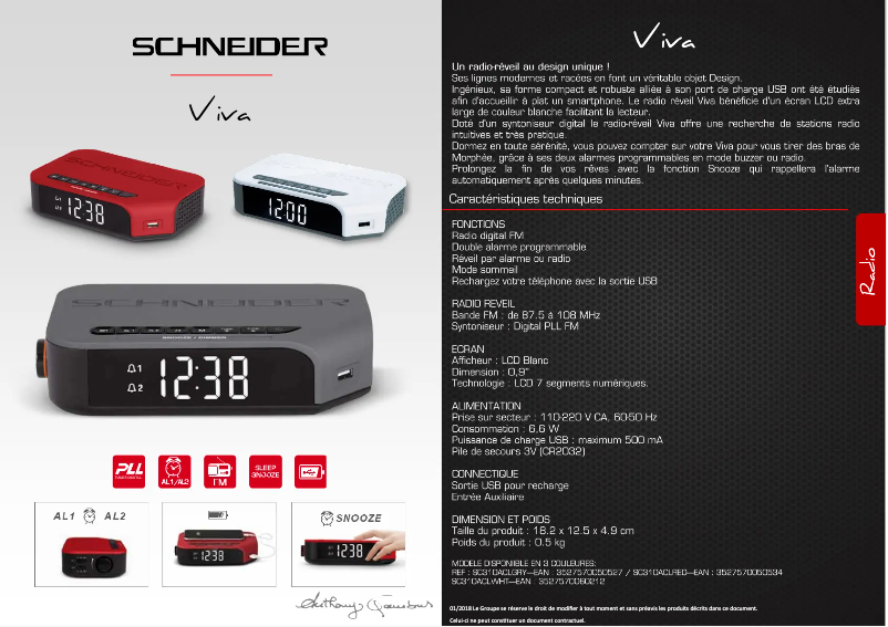 Page 1 de la notice Fiche technique Schneider Viva SC310ACLGRY