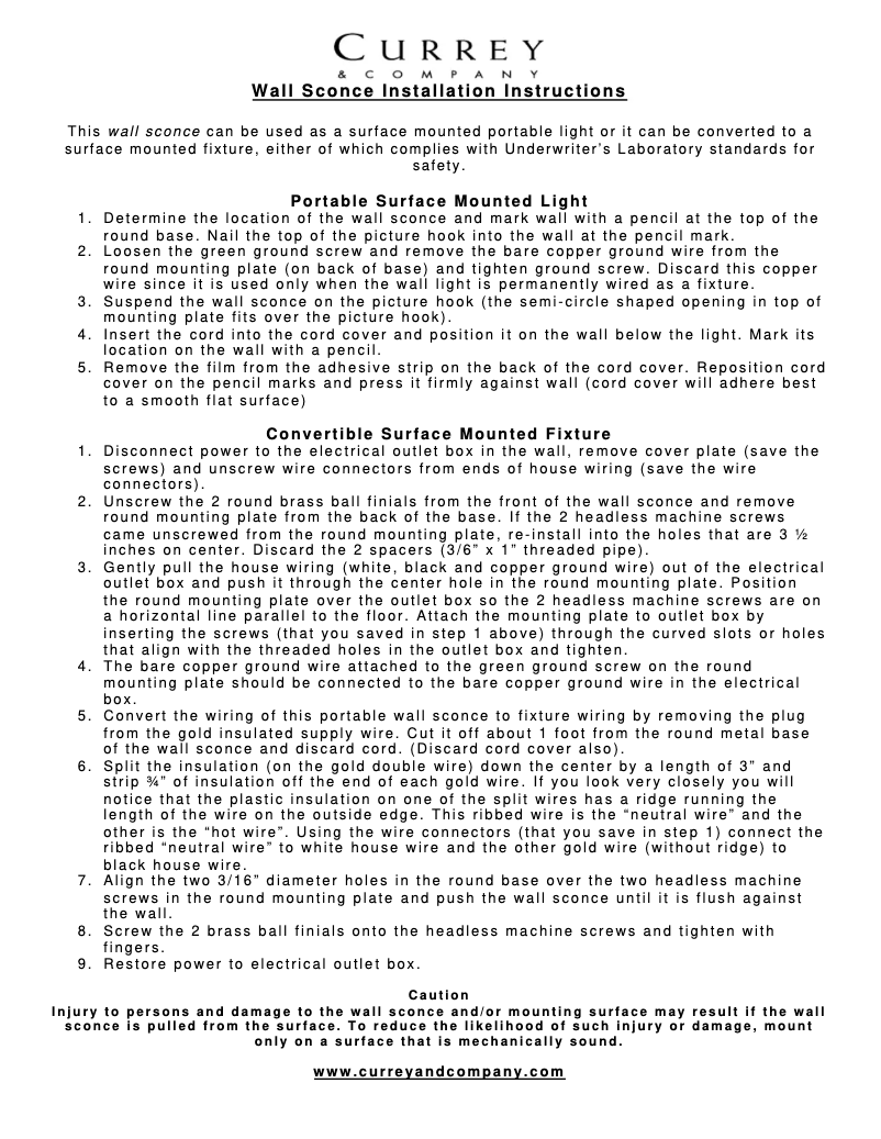 Page n°1 - Manuel utilisateur Currey & Company 5910