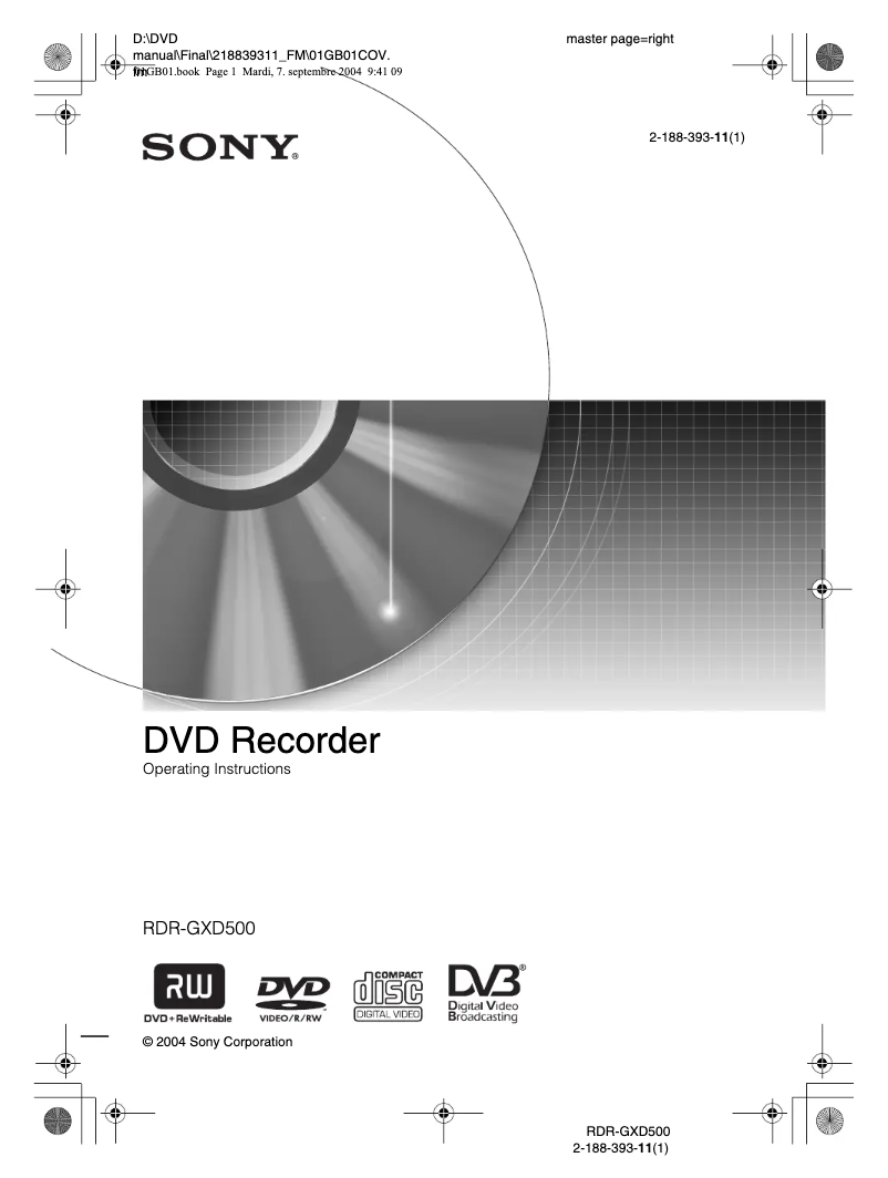 Page n°1 - Manuel utilisateur Sony RDR-GXD500