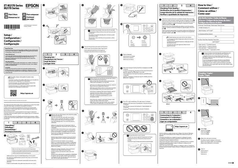 Page 1 de la notice Guide d'installation Epson EcoTank M2170