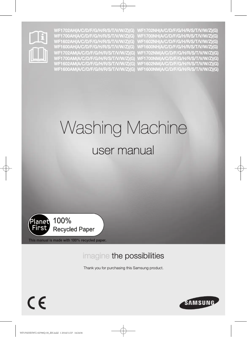 Page 1 de la notice Manuel utilisateur Samsung WF1702NHWG