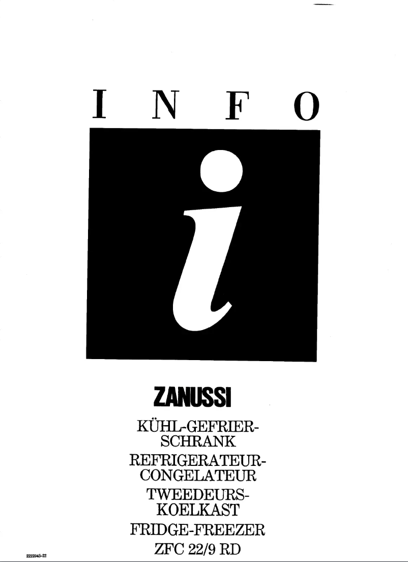 Page 1 de la notice Manuel utilisateur Zanussi ZFC 22/9 rd
