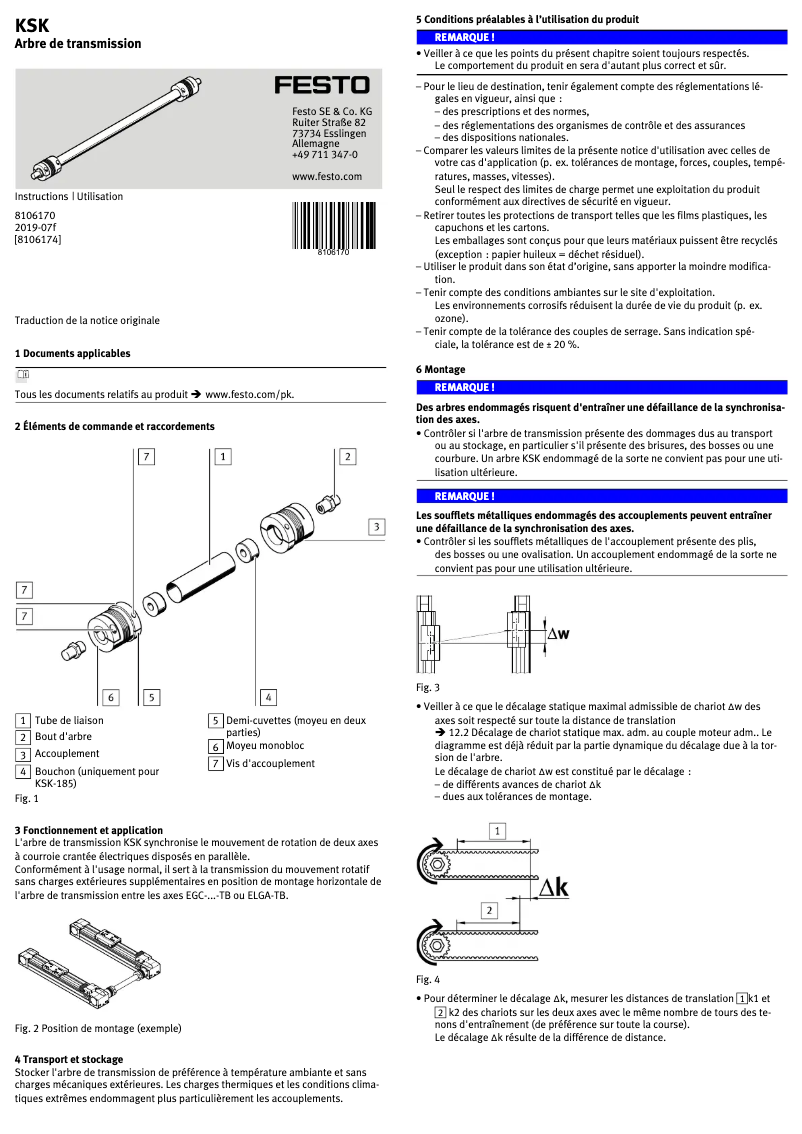 Page 1 de la notice Manuel utilisateur Festo KSK-185
