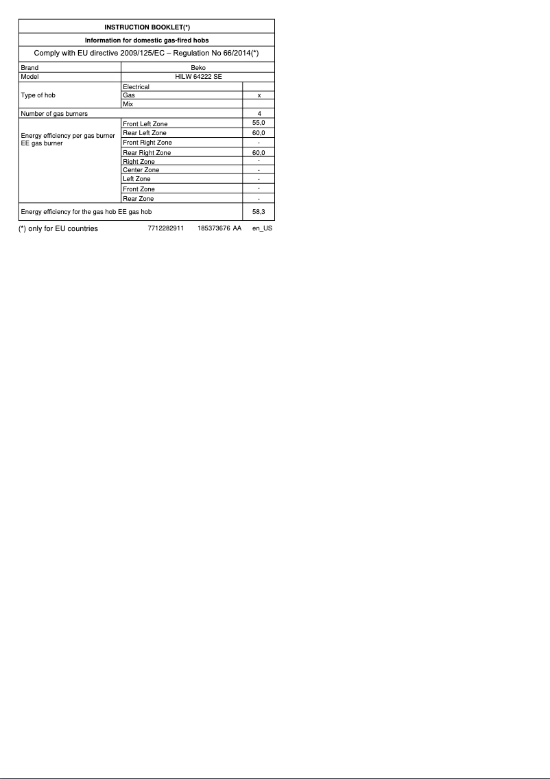 Page 1 de la notice Brochure Beko HILW 64222 SE