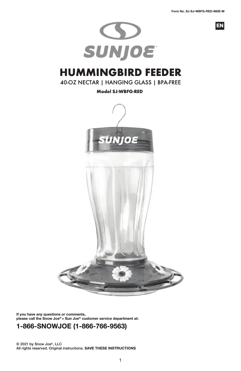 Page n°1 - Manuel utilisateur Sun Joe SJ-WBFG-RED