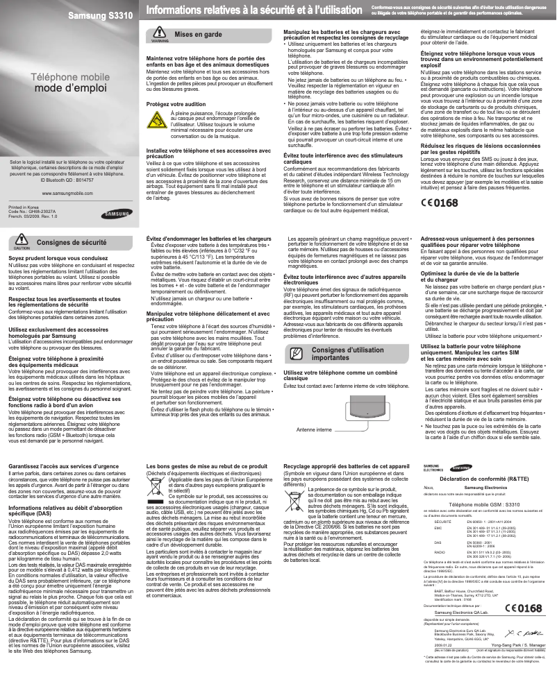 Page n°1 - Manuel utilisateur Samsung GT-S3310