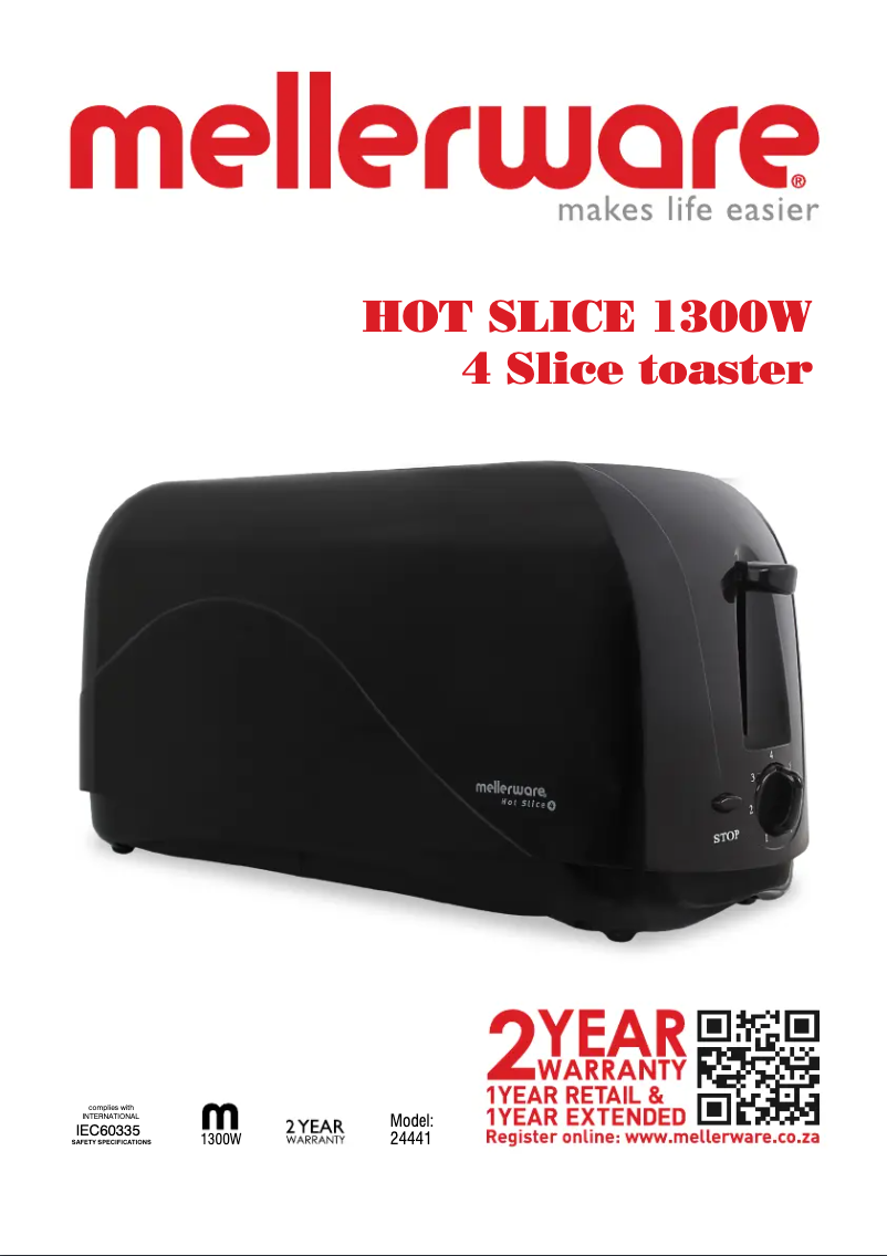 Page 1 de la notice Manuel utilisateur Mellerware Hot Slice 24441