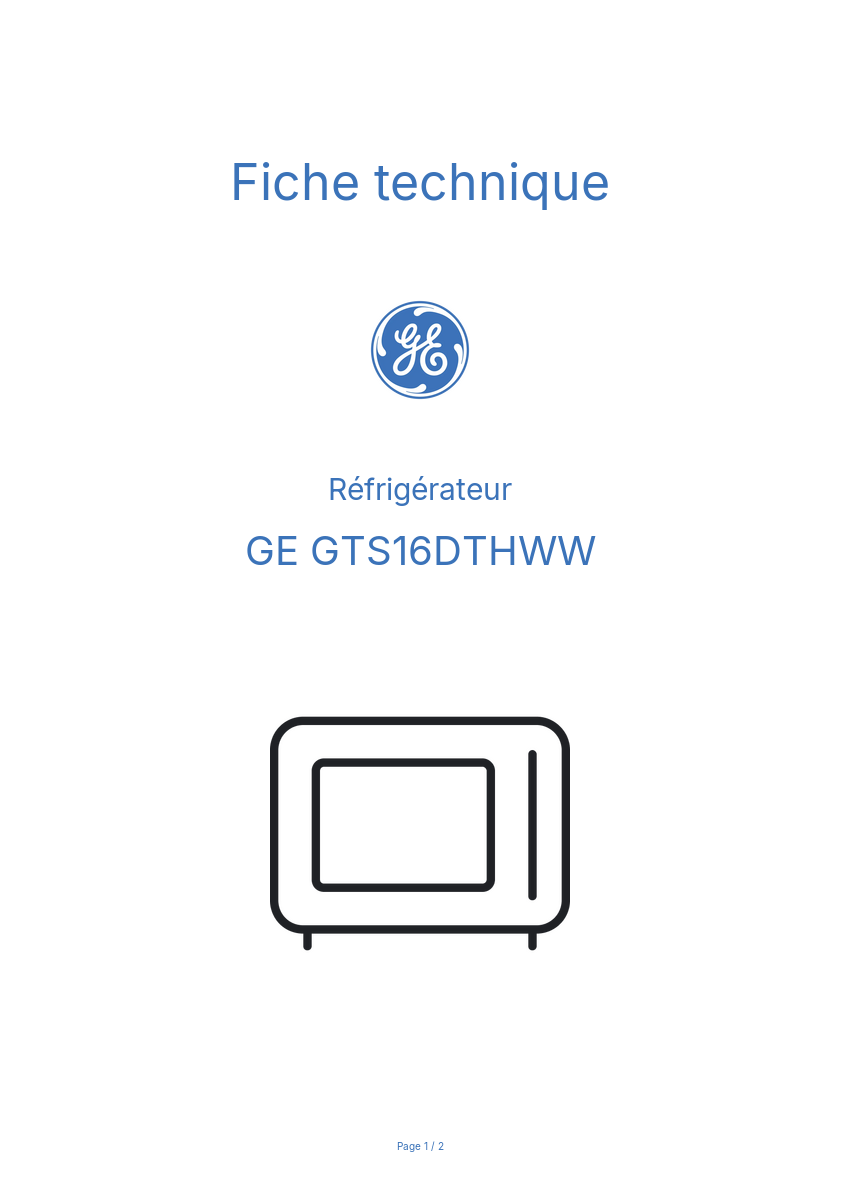 Page n°1 - Fiche technique GE GTS16DTHWW
