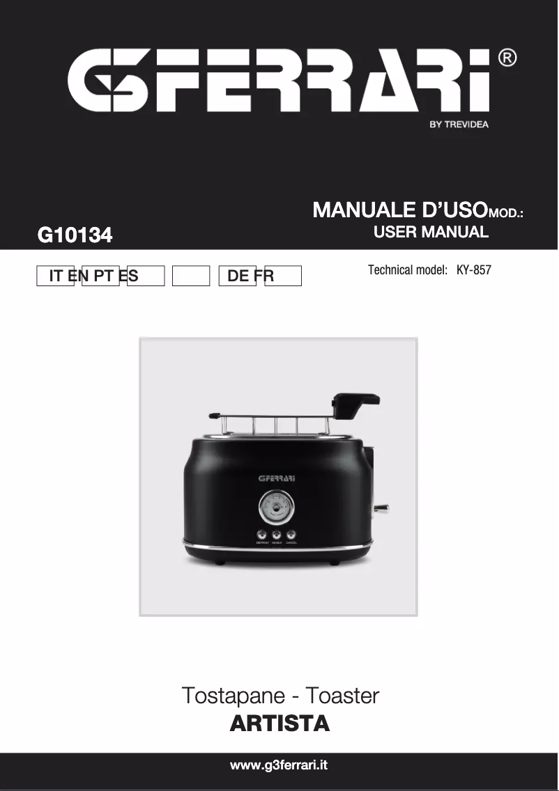 Image de la première page du manuel de l'appareil Artista G10134