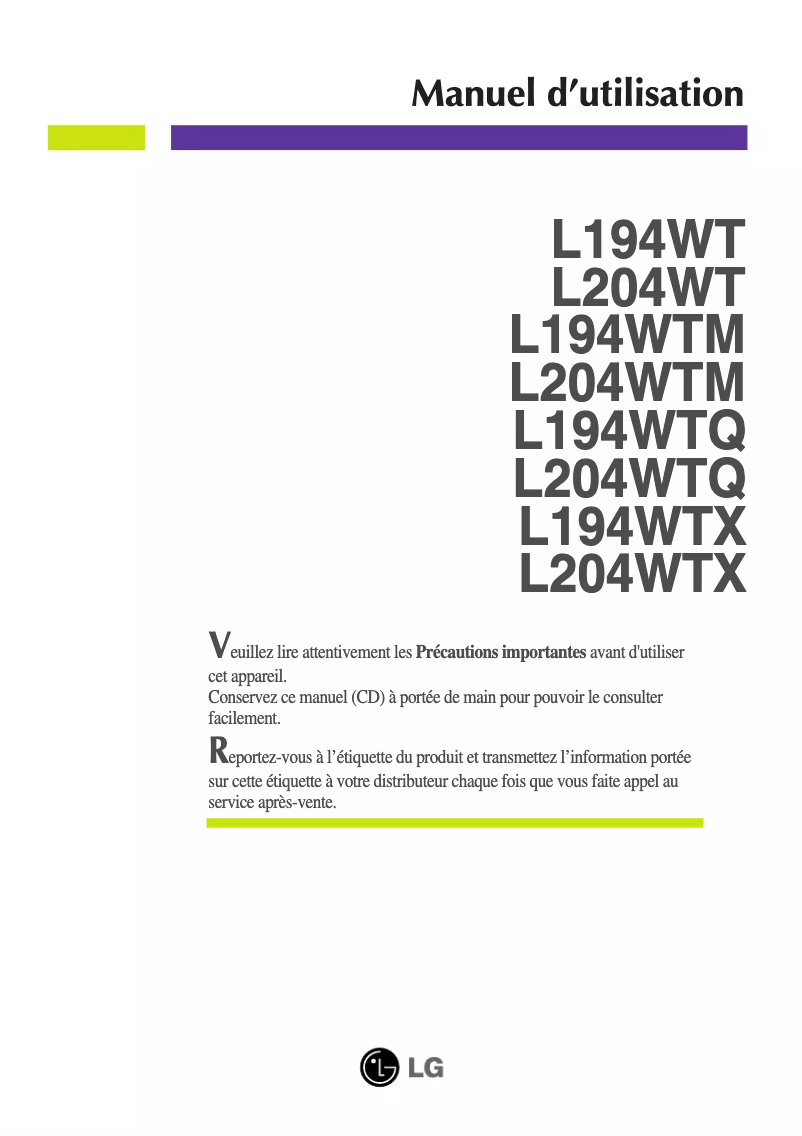 Imagen de la primera página del manual del dispositivo L204WTX