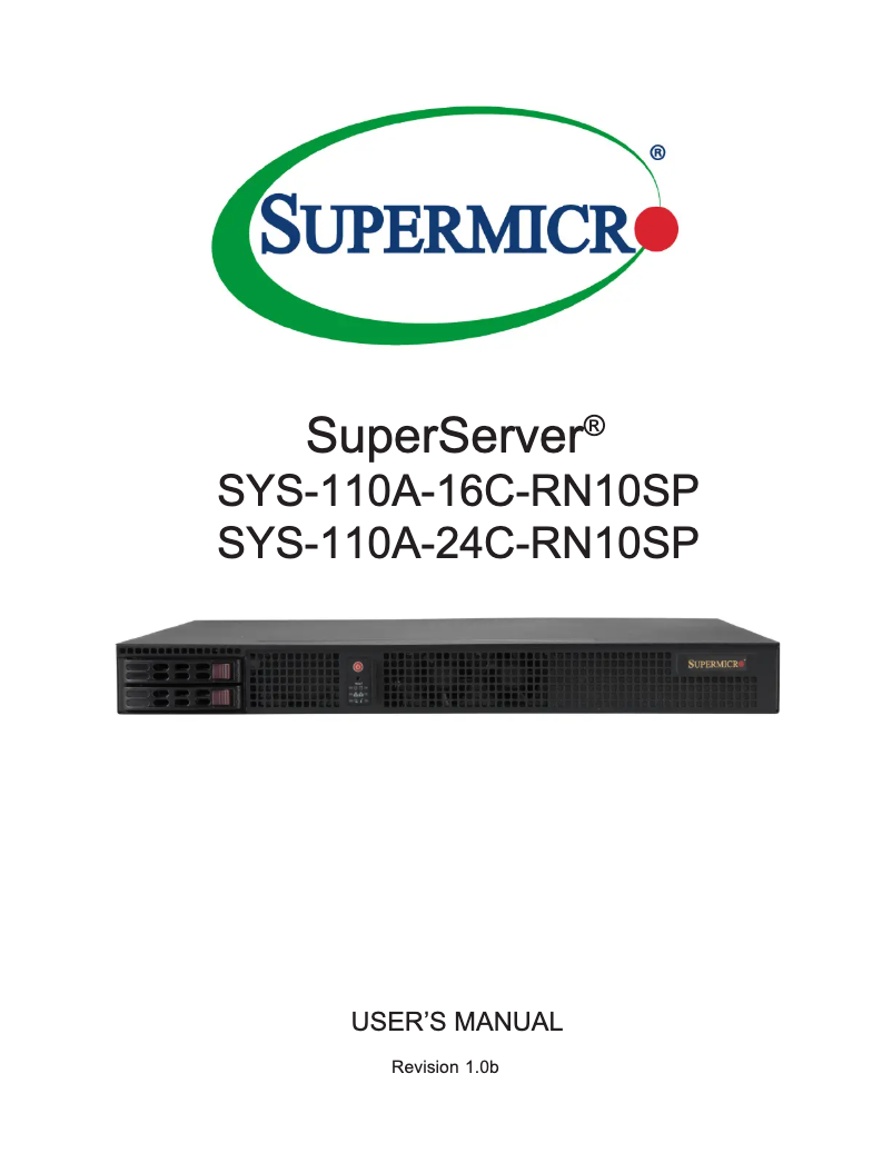 Page 1 de la notice Manuel utilisateur Supermicro SuperServer SYS-110A-24C-RN10SP