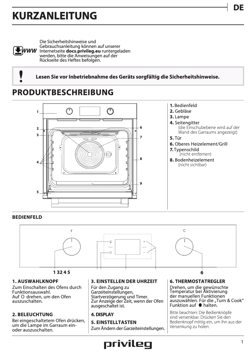 Page 1 de la notice Manuel d'utilisation et d'entretien Privileg PBWR6 OH5V IN