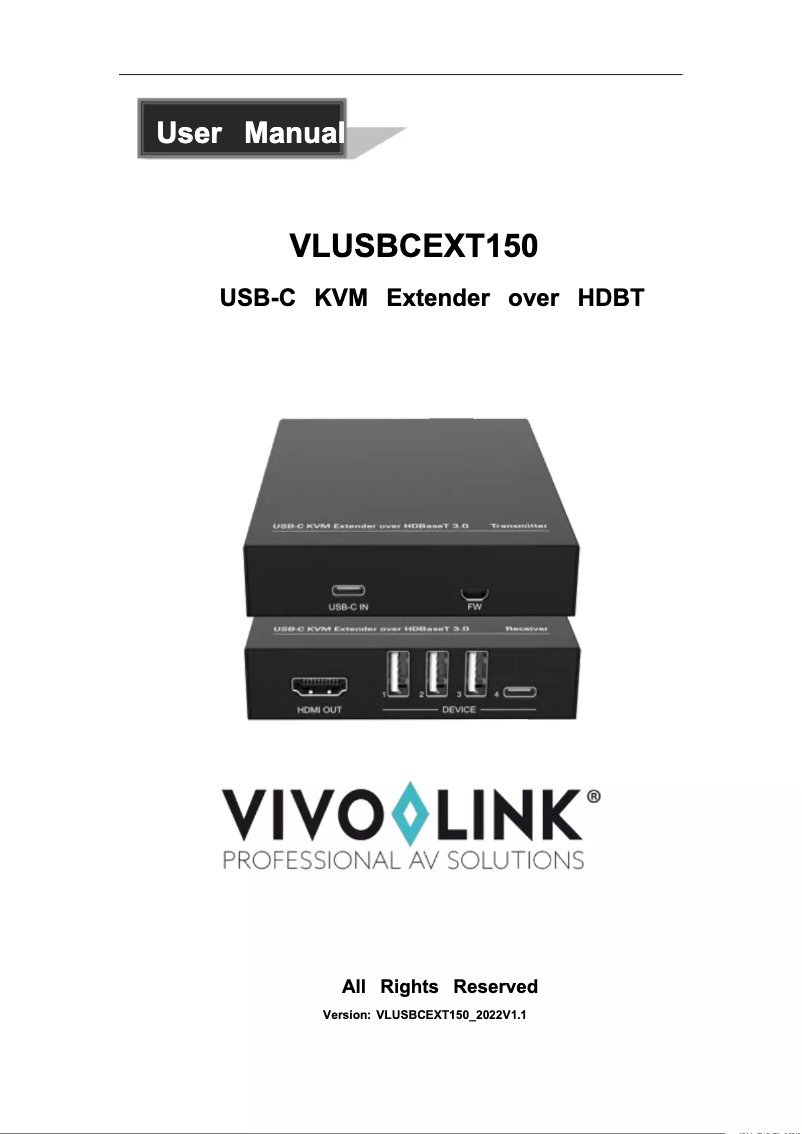 Page n°1 - Manuel utilisateur Vivolink VLUSBCEXT150