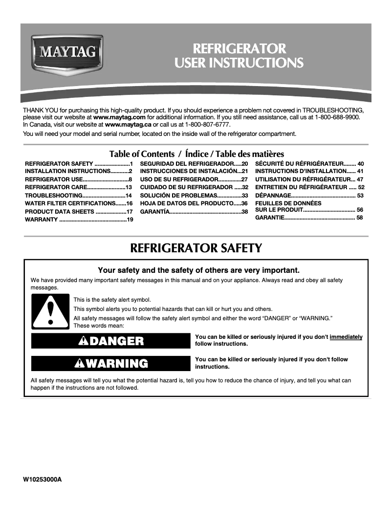 Page n°1 - Manuel utilisateur Maytag Ice2O MFT2771WEM
