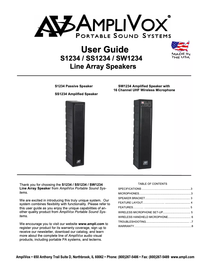 Page n°1 - Manuel utilisateur AmpliVox SW1234