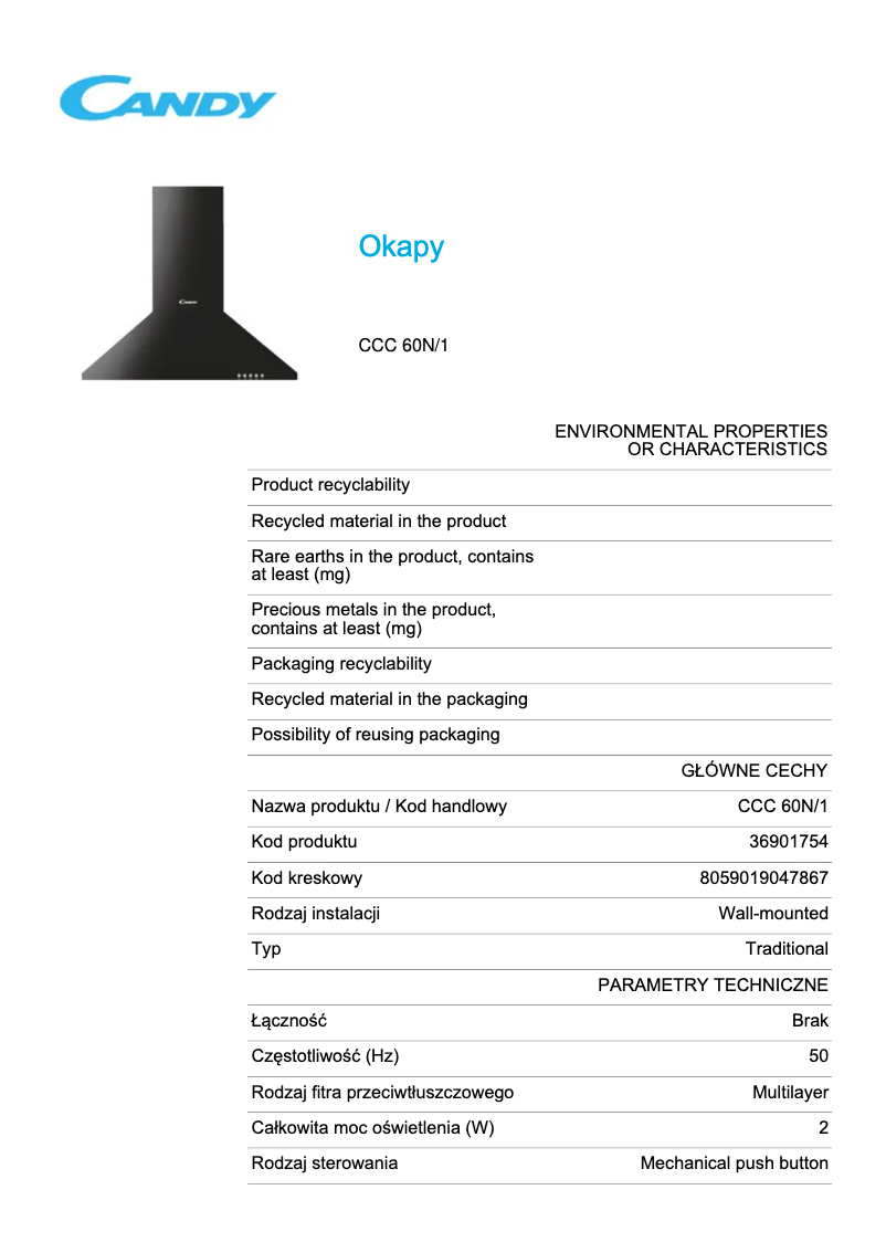 Image de la première page du manuel de l'appareil CCC 60N/1