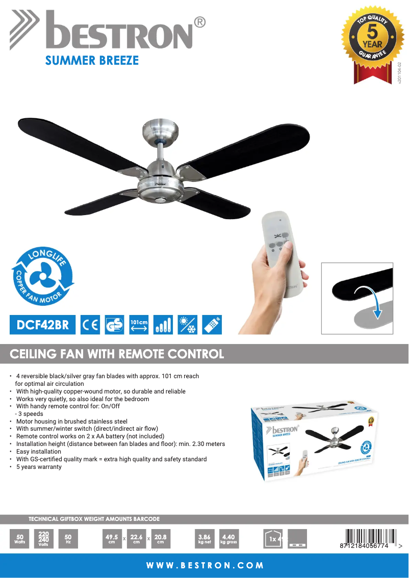 Page n°1 - Fiche technique Bestron Summer Breeze DCF42BR