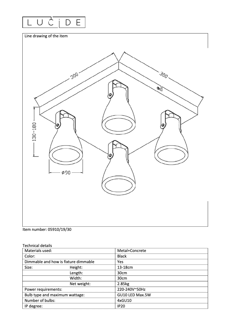 Page 1 de la notice Manuel utilisateur Lucide Concri 05910/19/30