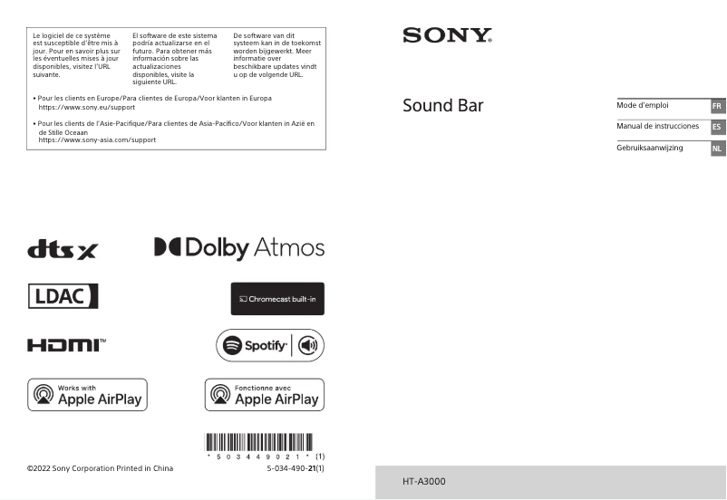 Page 1 de la notice Manuel utilisateur Sony HT-A3000
