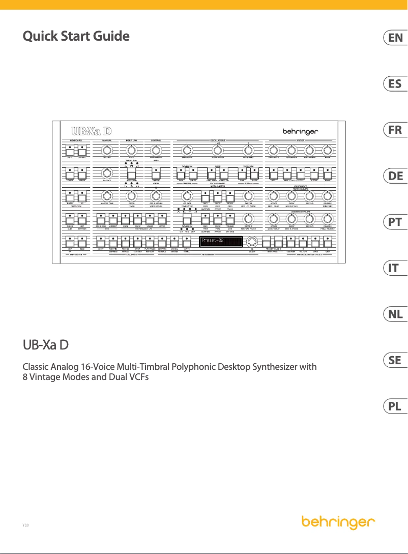 Page 1 de la notice Guide de démarrage rapide Behringer UB-Xa D