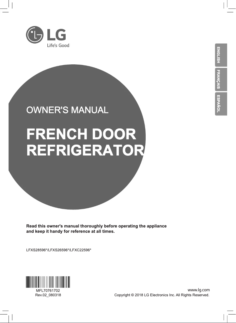 Page 1 de la notice Manuel utilisateur LG LFXC22596S