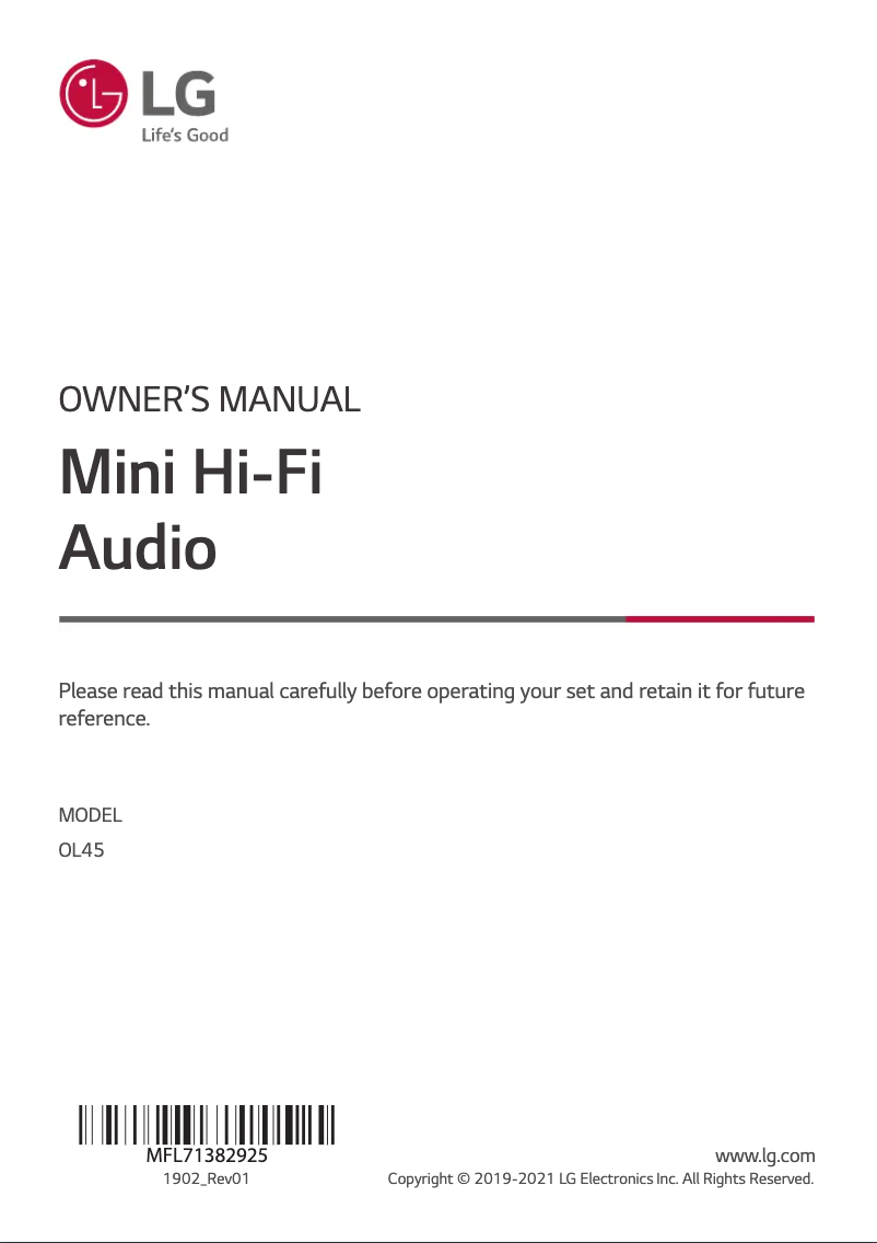 Page n°1 - Manuel utilisateur LG OL45