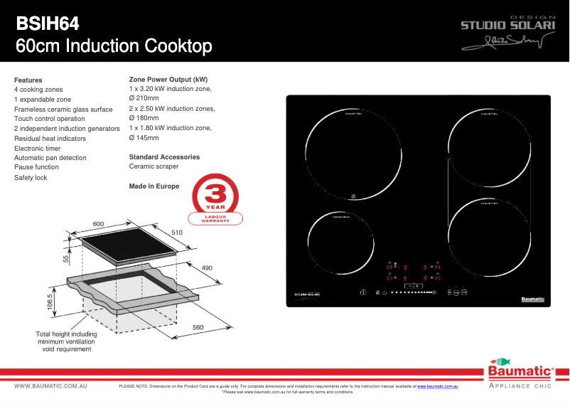 Page 1 de la notice Fiche technique Baumatic BSIH64