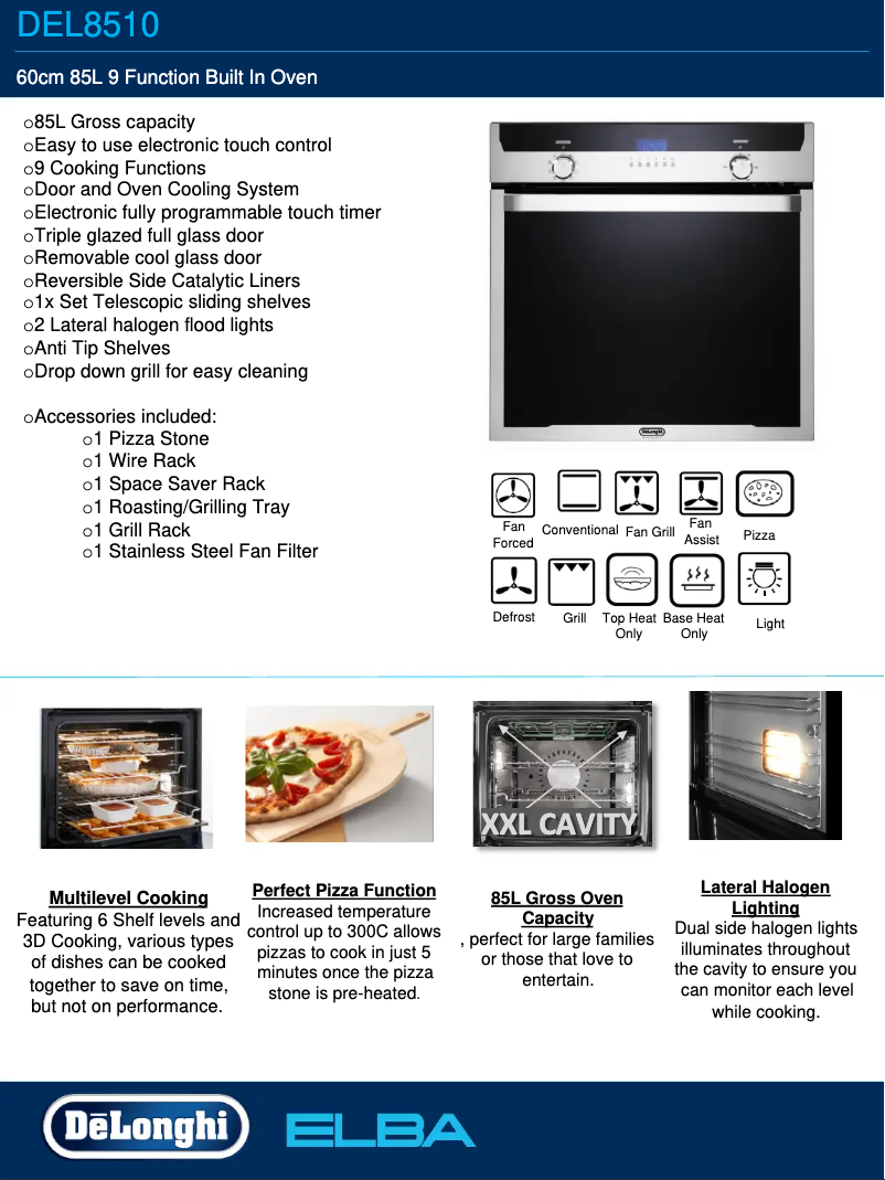Page 1 de la notice Fiche technique DeLonghi DEL8510