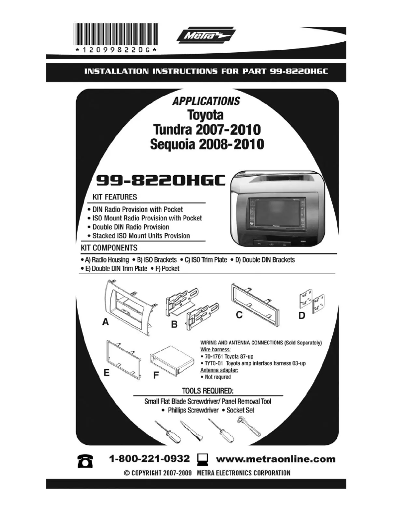 Page n°1 - Manuel utilisateur Metra 99-8220CHG