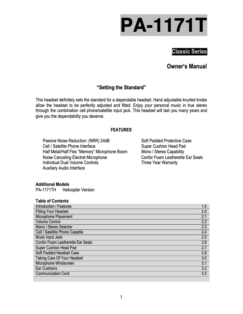 Image de la première page du manuel de l'appareil PA-1171TH