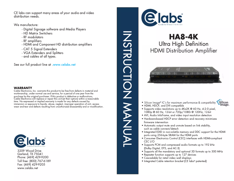 Page n°1 - Manuel utilisateur CE labs HA8-4K
