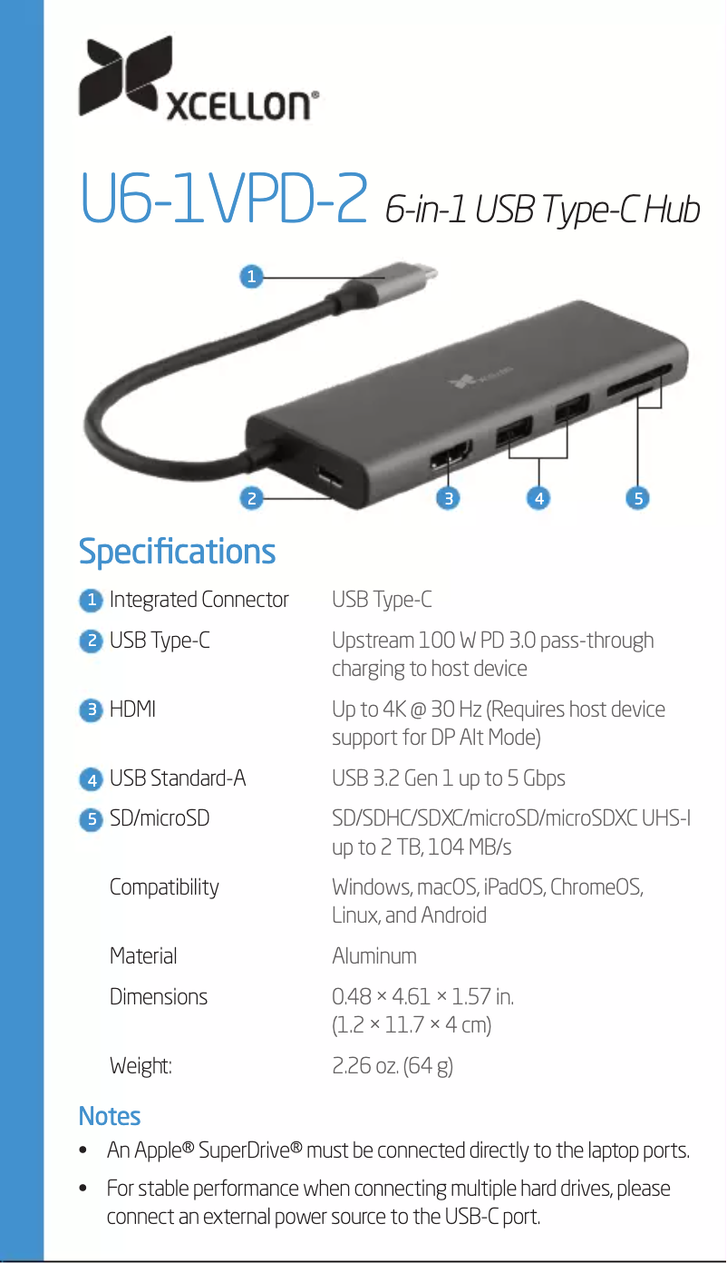 Page 1 de la notice Manuel utilisateur Xcellon U6-1VPD-2