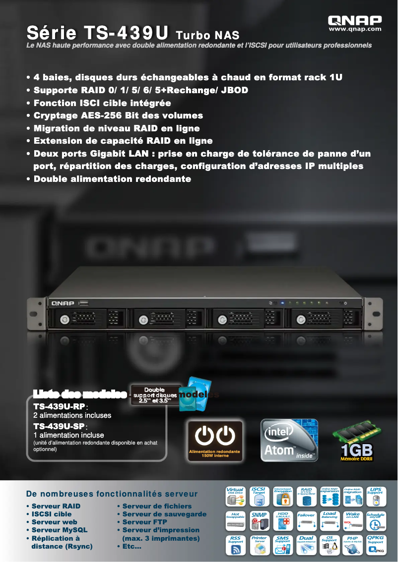 Page 1 de la notice Fiche technique QNAP TS-439U-RP