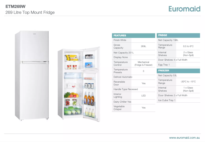 Page n°1 - Fiche technique Euromaid ETM269W