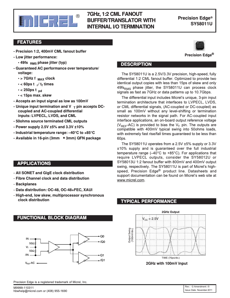 Imagen de la primera página del manual del dispositivo SY58011U