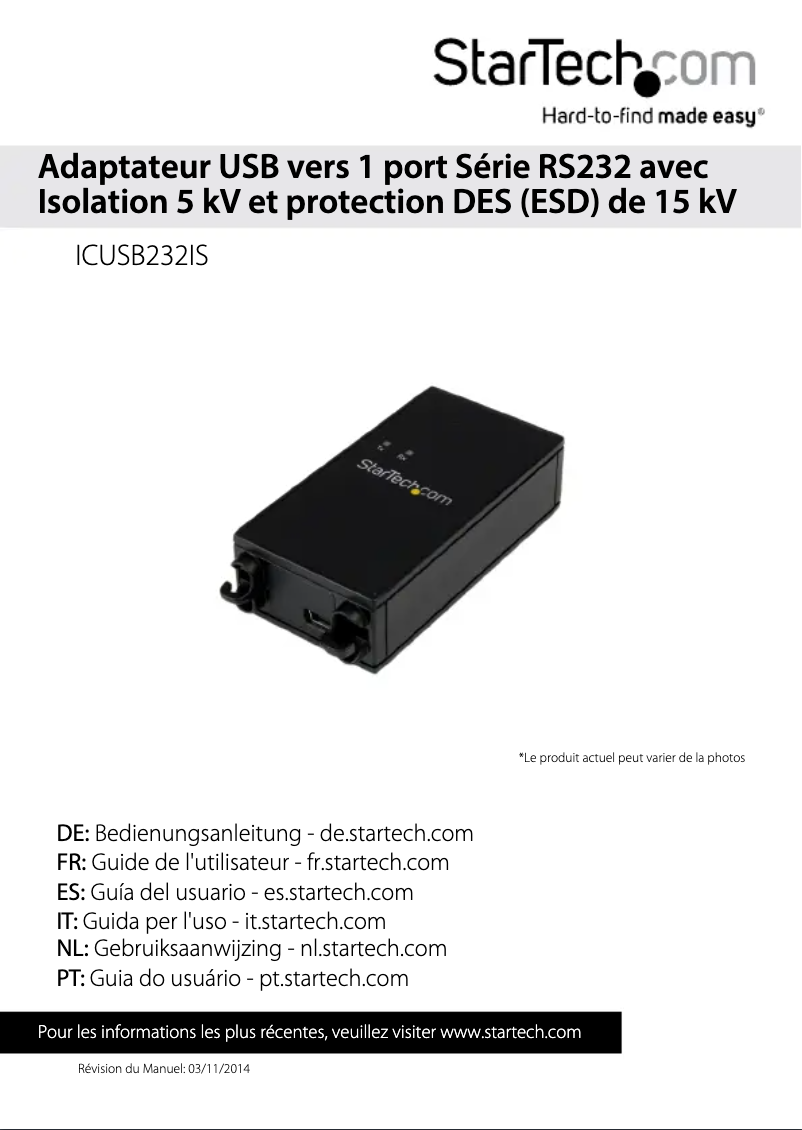 Page n°1 - Manuel utilisateur StarTech.com ICUSB232IS