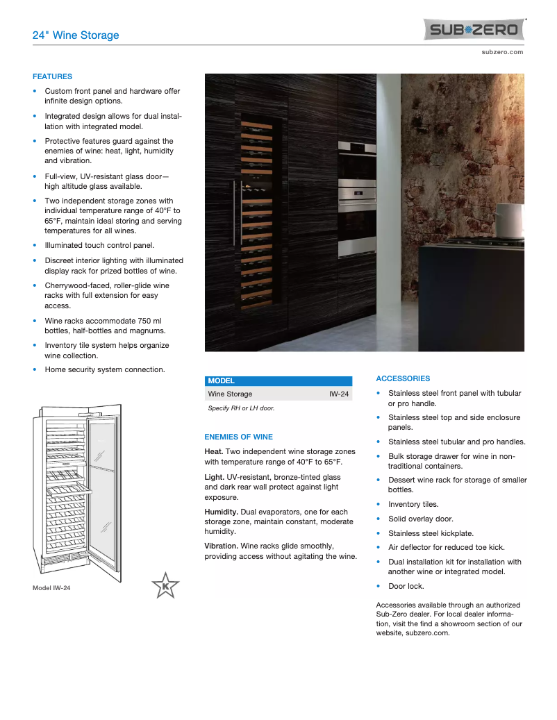 Page 1 de la notice Fiche technique Sub-Zero IW-24