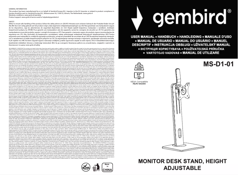 Page 1 de la notice Manuel utilisateur Gembird MS-D1-01