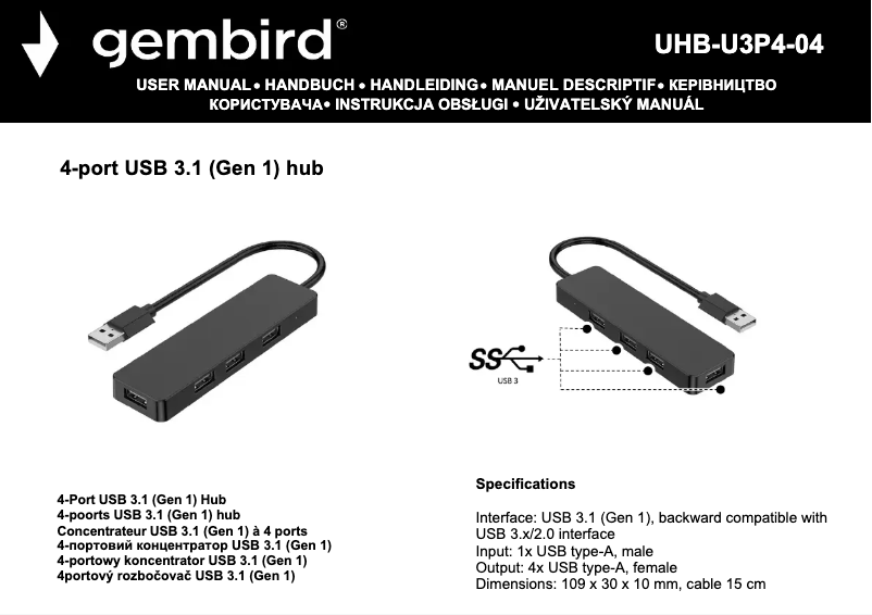 Page n°1 - Manuel utilisateur Gembird UHB-U3P4-04