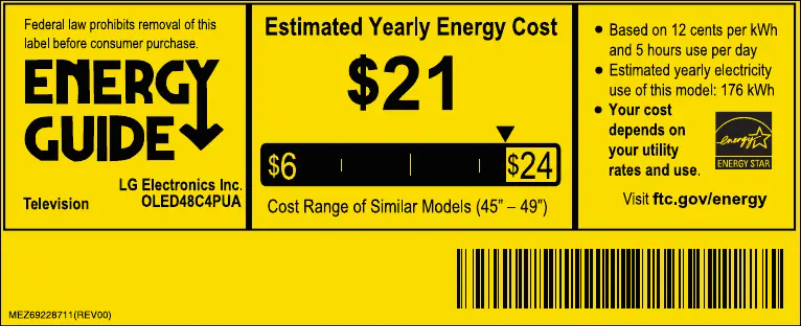 Page n°1 - Label énergétique LG OLED48C4PUA
