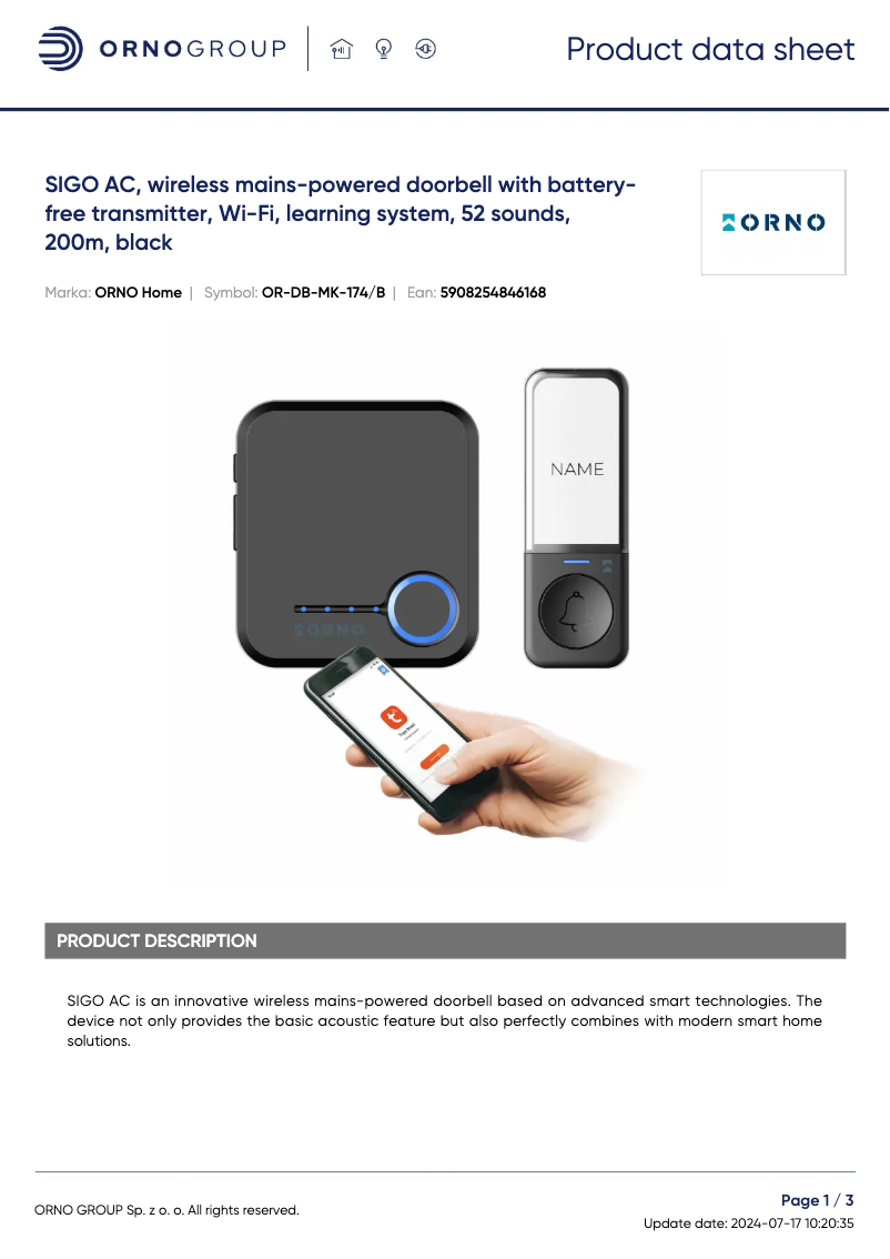 Imagen de la primera página del manual del dispositivo OR-DB-MK-174