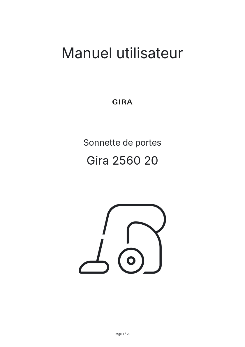 Page n°1 - Manuel utilisateur Gira 2560 20