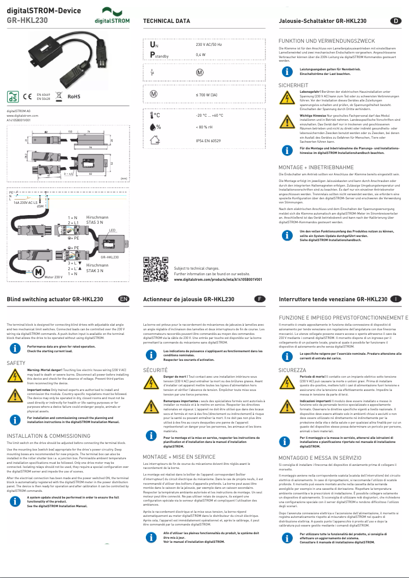 Page n°1 - Manuel utilisateur digitalSTROM GR-HKL230