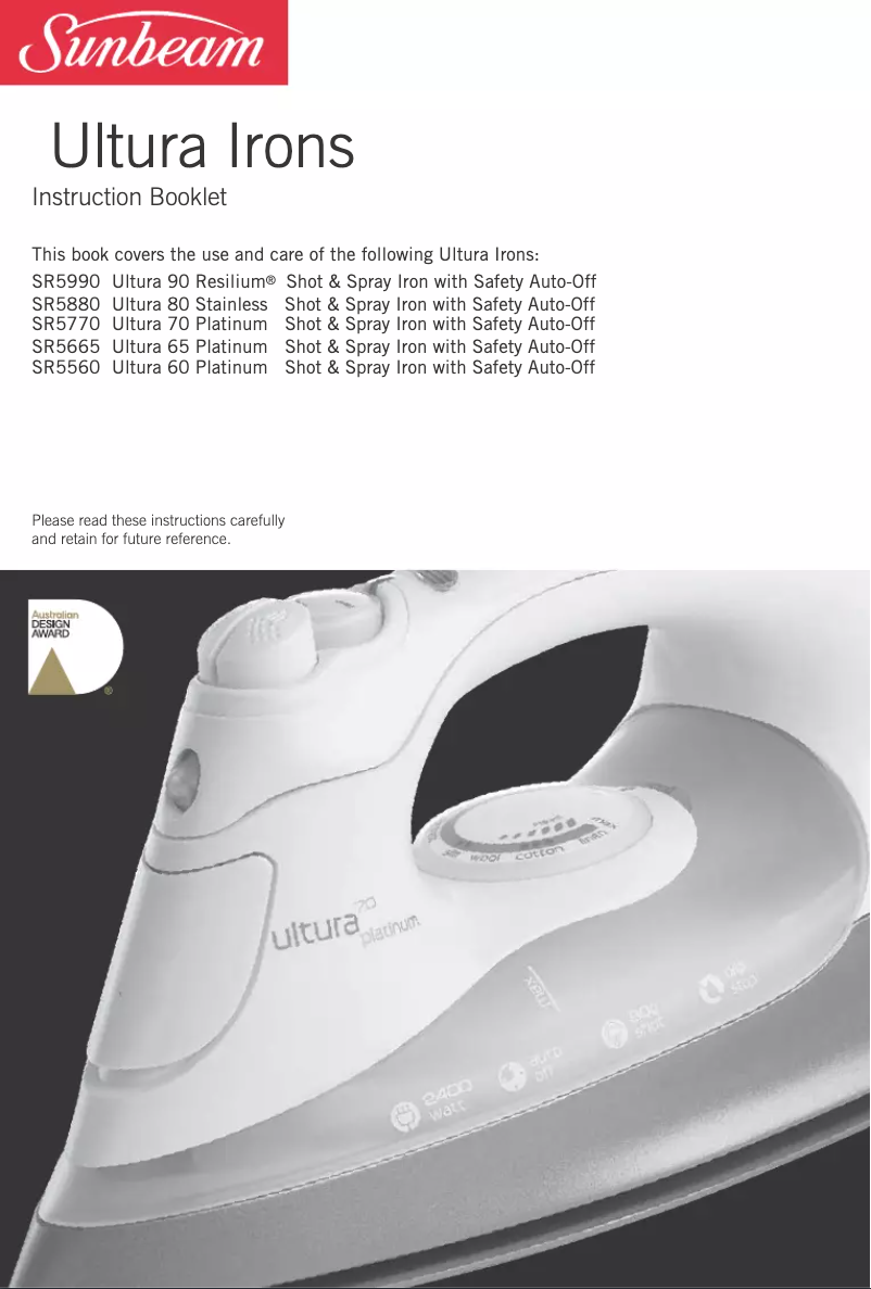 Page 1 de la notice Manuel utilisateur Sunbeam Ultura 80 Stainless SR5880