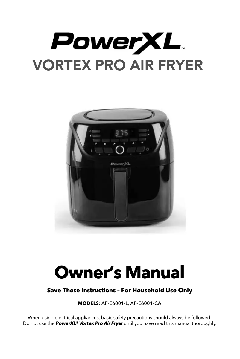 Page 1 de la notice Manuel utilisateur PowerXL Vortex Pro Air Fryer AF-E6001-CA